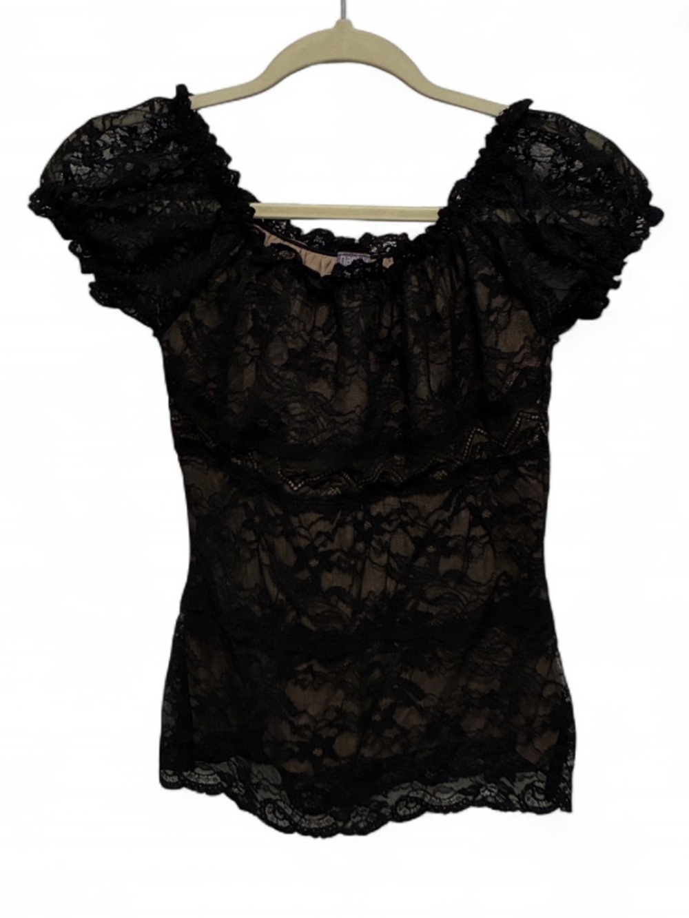 Hanky Panky Black Lace Puff Sleeve Top